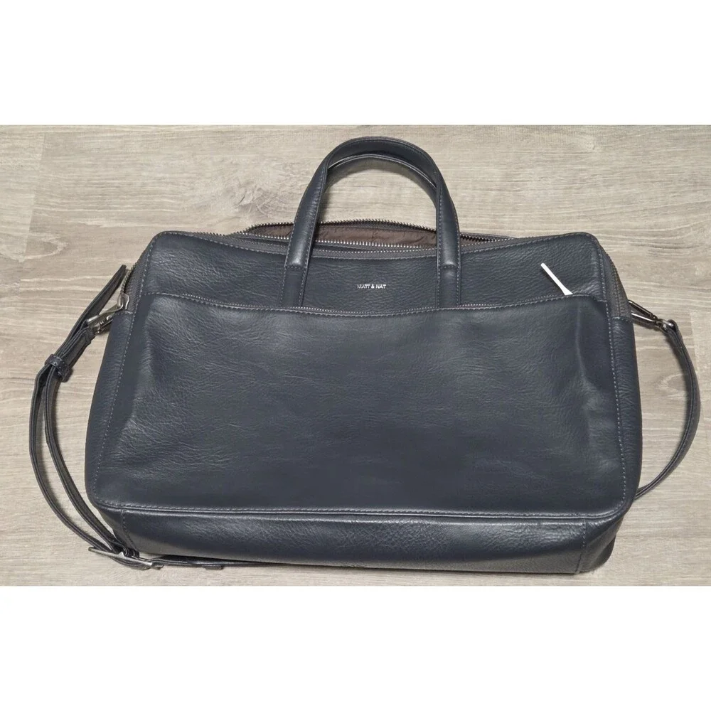 Matt & Nat Tia Satchel Laptop Bag Dark Blue Vegan Leather Briefcase Crossbody